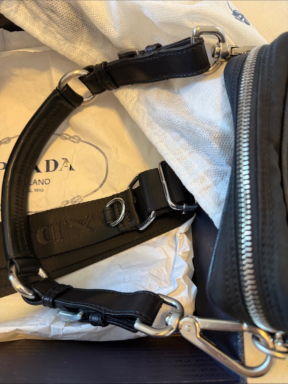 Prada Tessuto Black Crossbody Messenger Bag + Leather Shoulder Strap & Pouch - Picture 5 of 11